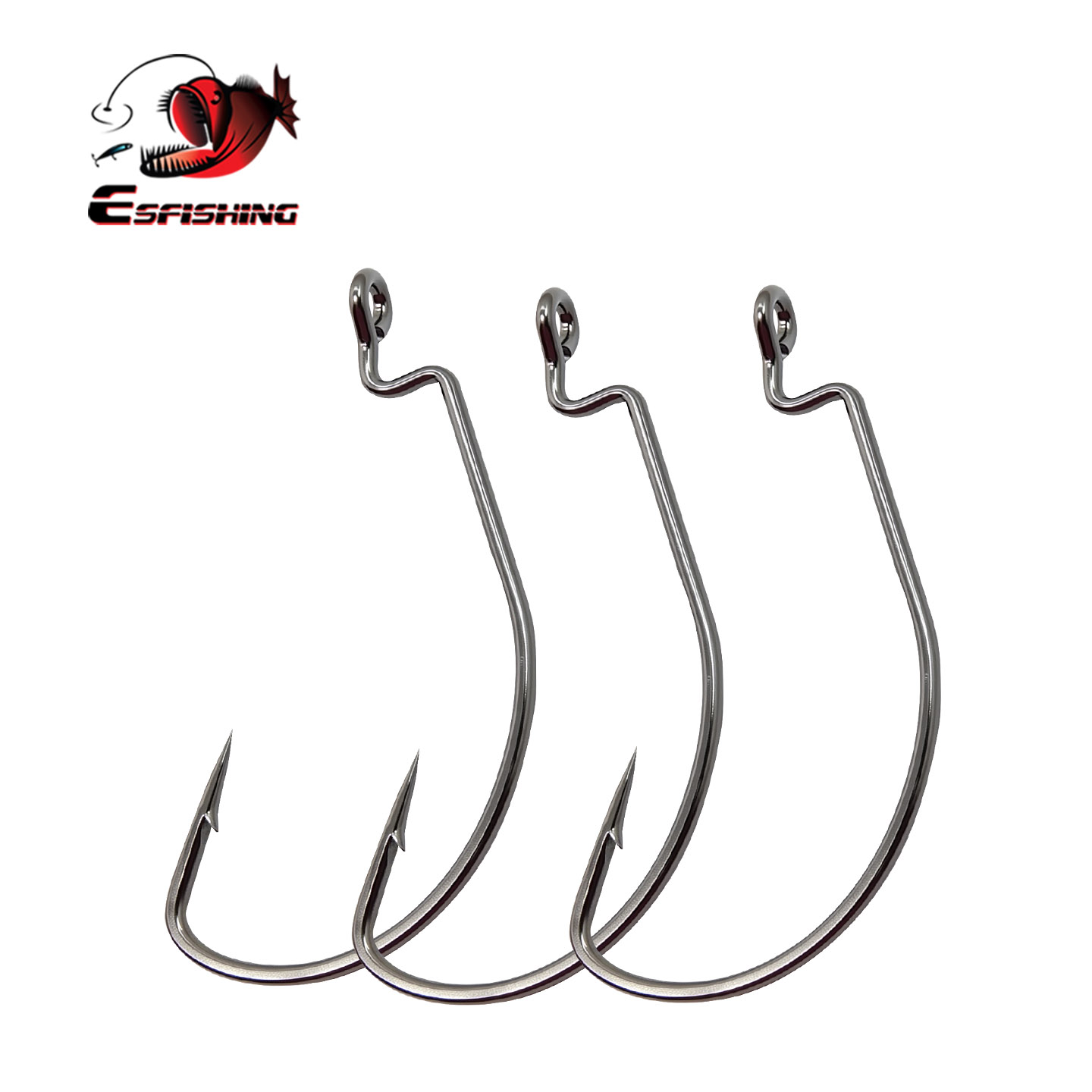 Fishing Hook Size - เบ็ดตกปลา ESFISHING แบบออฟเซ็ต ผลิตจากเหล็กกล้าคาร์บอน สำหรับตกปลาขนาดใหญ่ แบบมีเงี่ยง