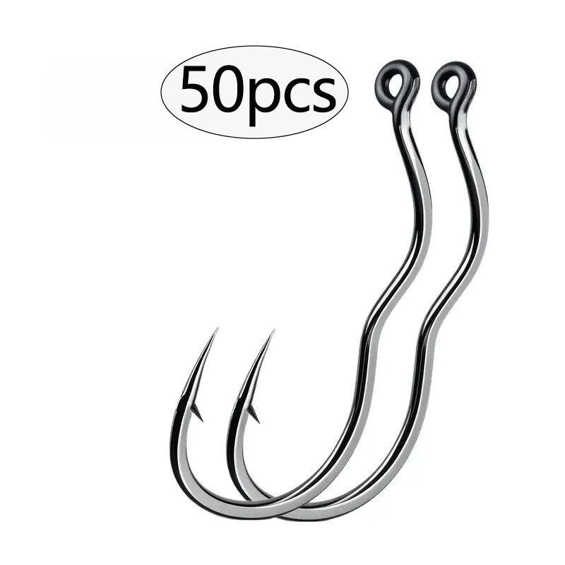 Fishing Hook Assortment - เบ็ดตกปลาเหล็กกล้าคาร์บอนสูงแบบพลิกอัตโนมัติ ทนทาน 50 ชิ้น พร้อมห่วงกันลื่น ตะขอเบ็ดคม