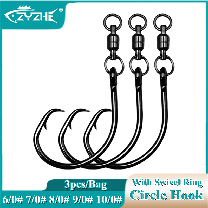 Fishing Hook Barbless - ZYZHE 3/6/9 ชิ้น ตะขอเกี่ยววงกลมพร้อมห่วงหมุน 6/0 #