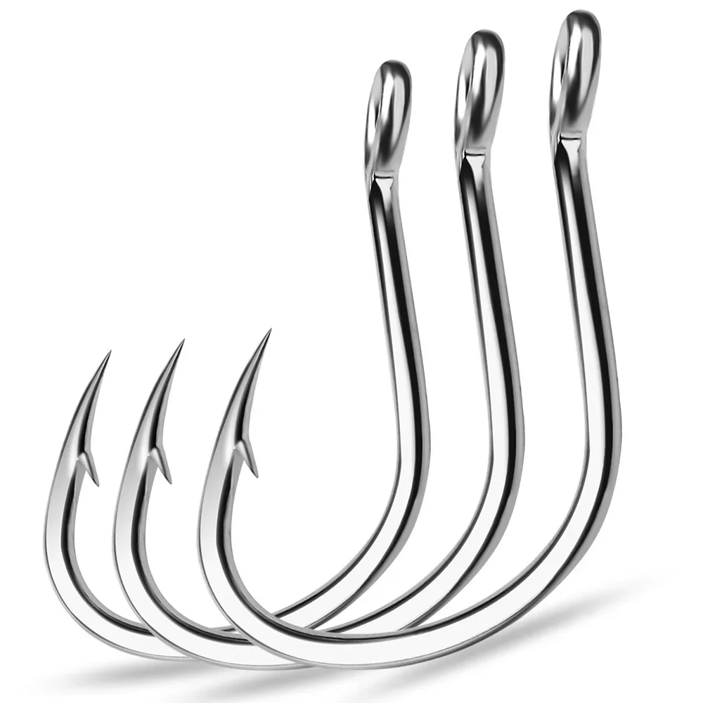 Fishing Hook Barbless - แหวน Eye Fishhooks ตะขอตกปลา Silver Barbed