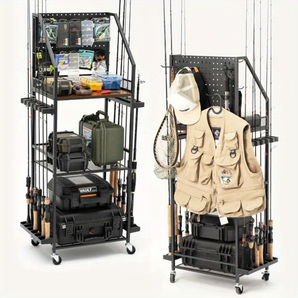 Fishing Hook Box - ที่แขวนคันเบ็ดสำหรับโรงรถ ที่เก็บคันเบ็ดได้ 12 คัน พร้อมตะขอเกี่ยวแบบ Pegboard