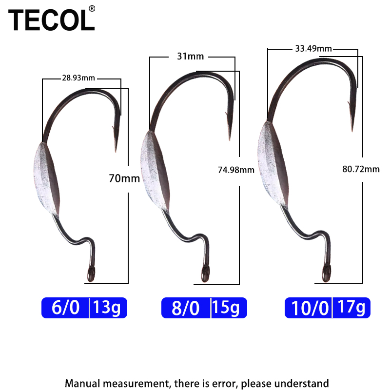 ตะขอเบ็ดตกปลา TECOL 3 ชิ้น ขนา - Fishing Hook Weedless บทวิจารณ์และราคา